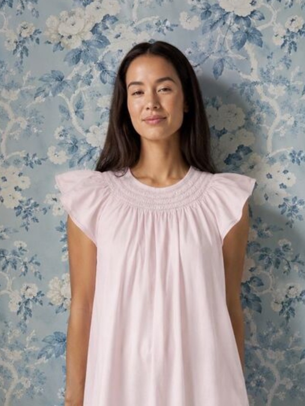 Like New! Lake Smocked Round Neck Flutter-Sleeve Tunic - lavender
